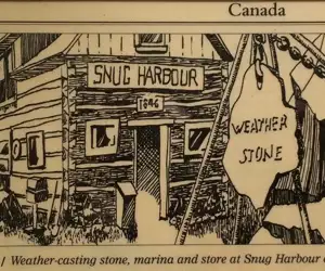 The weather stone at Snug Harbour marina and store on Georgian Bay.