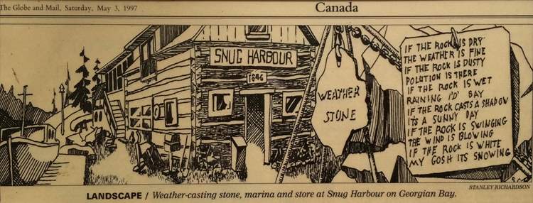 The weather stone at Snug Harbour marina and store on Georgian Bay.